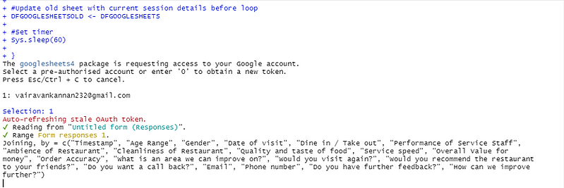 Screenshot of a live feedback pipeline ingesting Google Form data into SQL